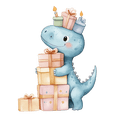 Watercolor Baby Blue Dinosaur Hugging Presents Edible Icing Image Cake ...