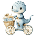 thumbnail image 1 of Watercolor Baby Blue Dinosaur on Bike with Presents Edible Icing Image Cake Topper, by Tnct., 1 of 4