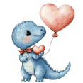 Watercolor Baby Blue Dinosaur with Heart Balloon Edible Icing Image ...