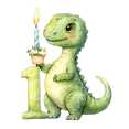 thumbnail image 1 of Watercolor Baby Green Dinosaur with Candle 1st Birthday Edible Icing Image Cake Border Strips & Cake Toppers, by TNCT (3 Count), 1 of 4