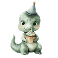 thumbnail image 1 of Watercolor Baby Green Dinosaur with Cupcake, Baby Shower Theme Edible Icing Image Cake Topper, by Tnct., 1 of 4