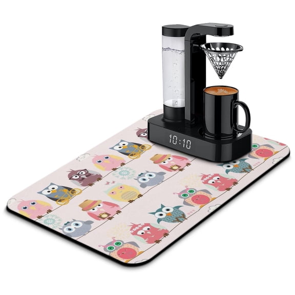 Watercolor Baby Owl Coffee Maker Mat - Minimalist Owl Design Non-Slip Kitchen Pad