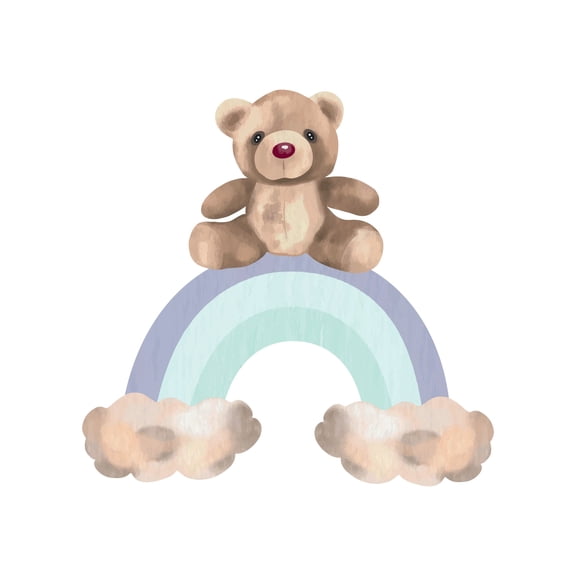 Watercolor BaBy Teddy Bear Sitting on Rainbow Perfect For Boho, Woodland, Birthday, BaBy Or Bridal Shower Themes Photo Edible Image Cake Topper For Quarter Sheet Cake