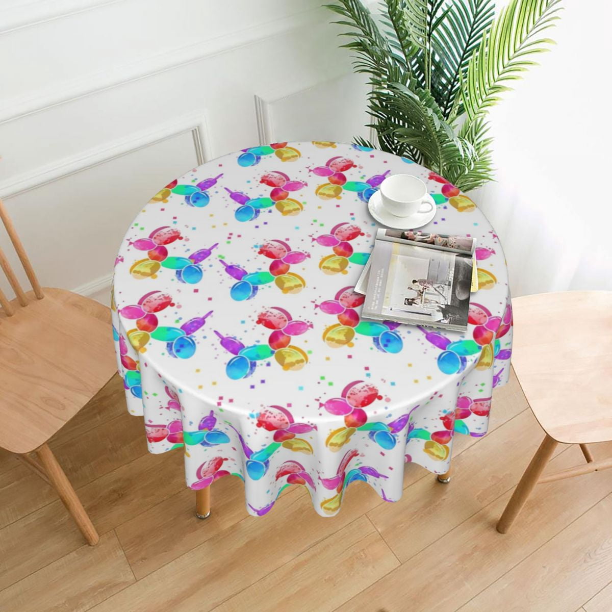 Watercolor Balloon Dog Tablecloth Animal Round Table Cloth For Home ...