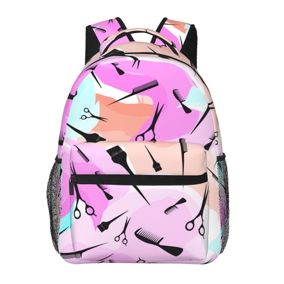 Watercolor Barbershop Barber Haircut Backpack Casual College Bag Zipper Laptop Daypack Hiking Rucksack Travel