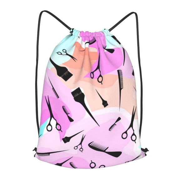 Watercolor Barbershop Barber Haircut Drawstring Backpack Gym String Bag Sports Sackpack Cinch Sack, Large