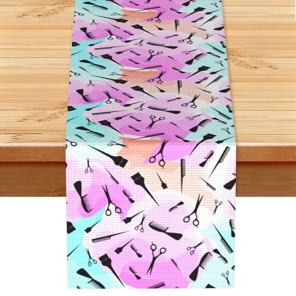 Watercolor Barbershop Barber Haircut Table Runner 13x72 Inch for Dining Table Kitchen Wedding Party Decor Fireplace Mantle