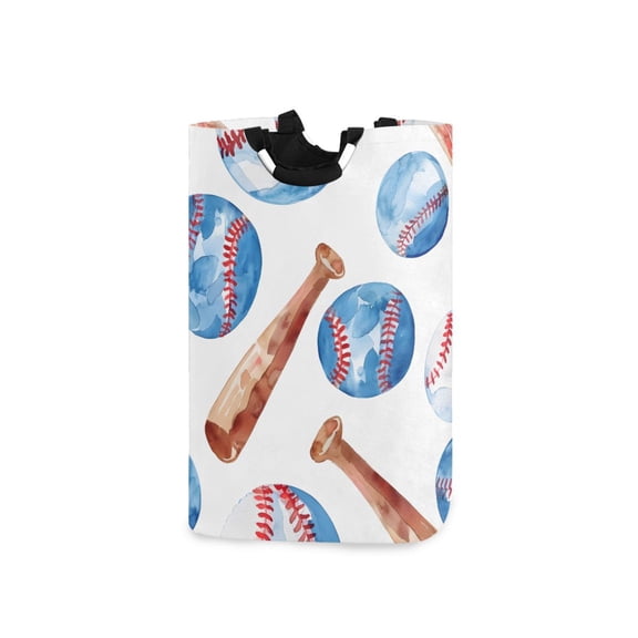 Watercolor Baseballs and Bats Laundry Basket with Handles Foldable Laundry Hamper Freestanding Washing Bin 50L
