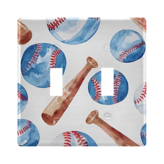 Watercolor Baseballs and Bats Light Switch Cover Electrical Outlet Cover Replaceable Wall Plates 2-Gang