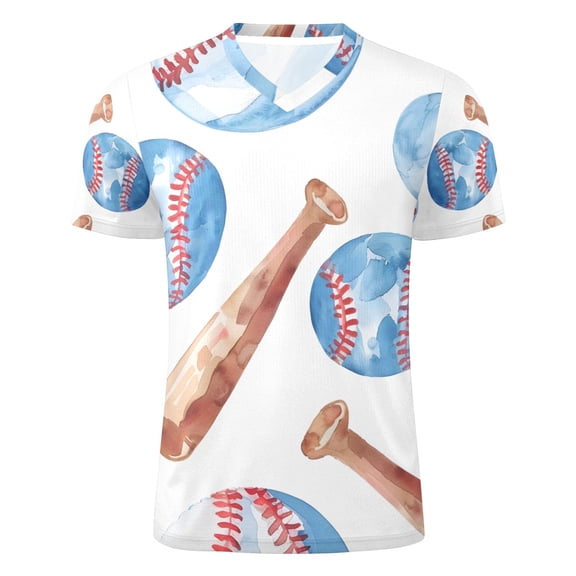 Watercolor Baseballs and Bats Men's Sports Jerseys Athletic T-Shirt Football Referee Short Sleeves Shirt L