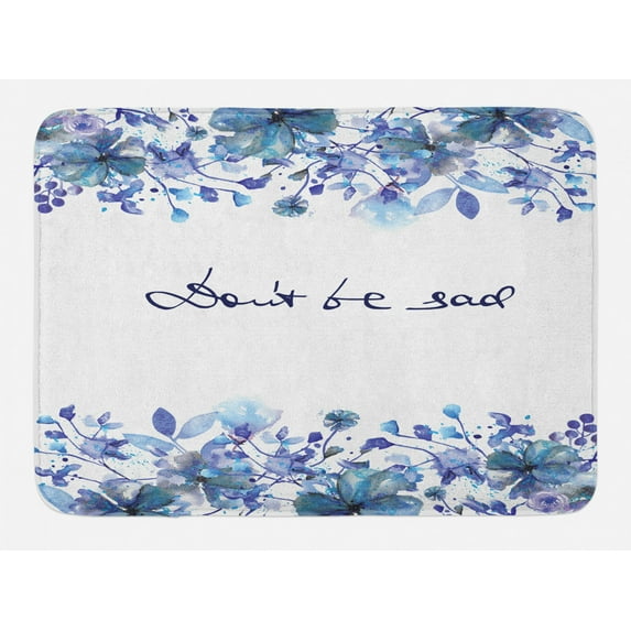 Watercolor Bath Mat, Blue Flowers and Branches with Leaves Natural Imagery Fine Art Theme, Non-Slip Plush Mat Bathroom Kitchen Laundry Room Decor, 29.5 X 17.5 Inches, Royal Blue Pale Blue, Ambesonne