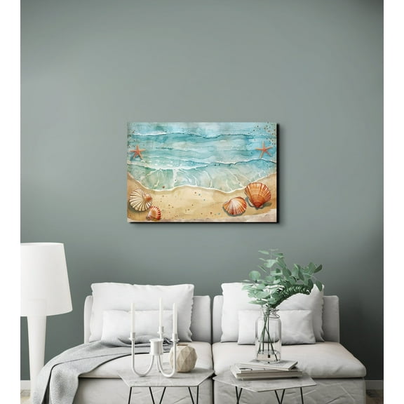 Watercolor Beach Sea Shells Print, Ocean Decor, Nautical Sea Art, Sandy Beach Sea Shell Art Wall Art, Modern Wall Decor, 12x18 UNFRAMED