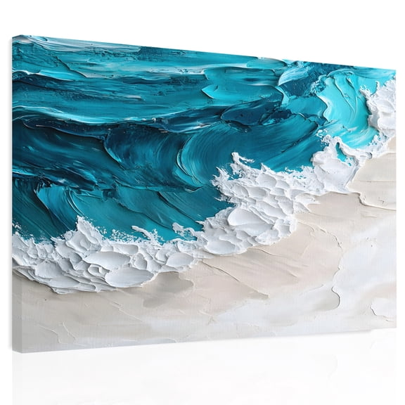 Watercolor Beach Wave Canvas Print Wall Art, Abstract Blue Ocean Wall Decor Modern Artwork Paintings Pictures for Living Room Framed and Stretched Ready to Hang, 16" x 20"