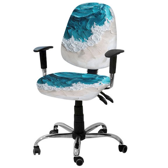 Watercolor Beach Wave Office Chair Covers Stretchable Abstract Blue Ocean Split Computer Desk Chair Cover Universal Spandex Chair Seat Covers Rotating Boss Arm Chair Slipcovers