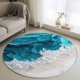 thumbnail image 1 of Watercolor Beach Wave Round Area Rugs 3 ft, Abstract Blue Ocean Washable Small Area Rug with Non-Slip Sturdy Edge Binding Round Front Door Mat Floor Carpet for Entryway, 1 of 9