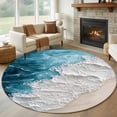 thumbnail image 1 of Watercolor Beach Waves Round Rugs for Living Room 6ft Abstract Blue Ocean Non Slip Circle Rug Washable Low-Profile Indoor Carpet for Bedroom, Dining Room, Bathroom, 1 of 9