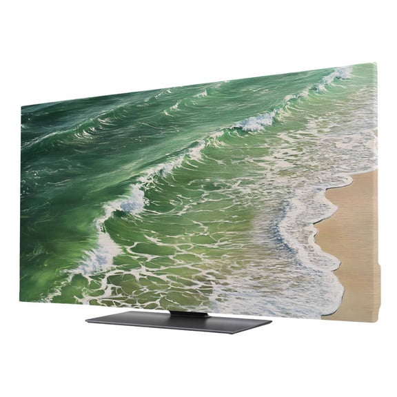 Watercolor Beach Waves TV Dust Cover 24 Inch, Abstract Green Ocean Computer Monitor Cover Dustproof Stretchable Indoor TV Screen Protector for LED LCD Universal Monitors