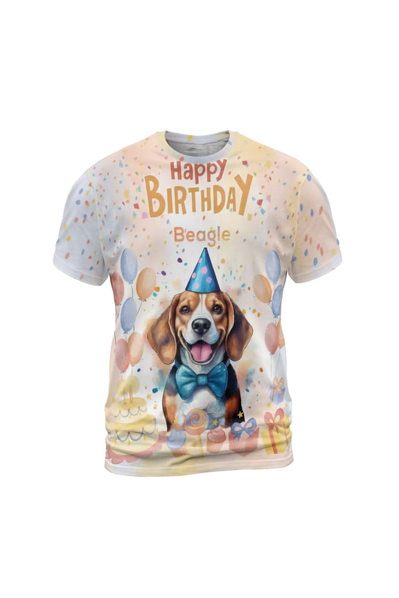 Watercolor Beagle Happy Birthday Celebration Balloons Gift Party All Over Print 3D Shirt Unisex Merch Beagles Dog Lover Gifts Idea - 00028