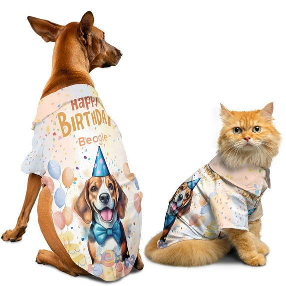 Watercolor Beagle Happy Birthday Celebration Balloons Gift Party Hawaiian Summer Shirt for Small Medium Large Dog Cat Beagles Dog Lover Gifts Idea - 00028
