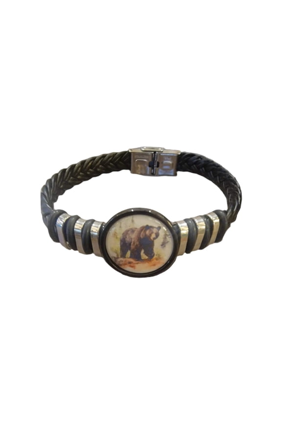 Watercolor Bear Braided Leather Bracelet | Animal Lover Jewelry | Handmade