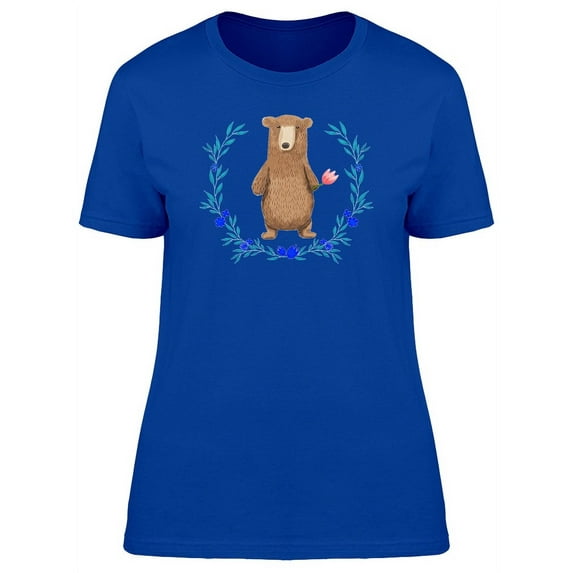 Watercolor Bear Holding Flower T-Shirt Women -Image by Shutterstock, Female Medium