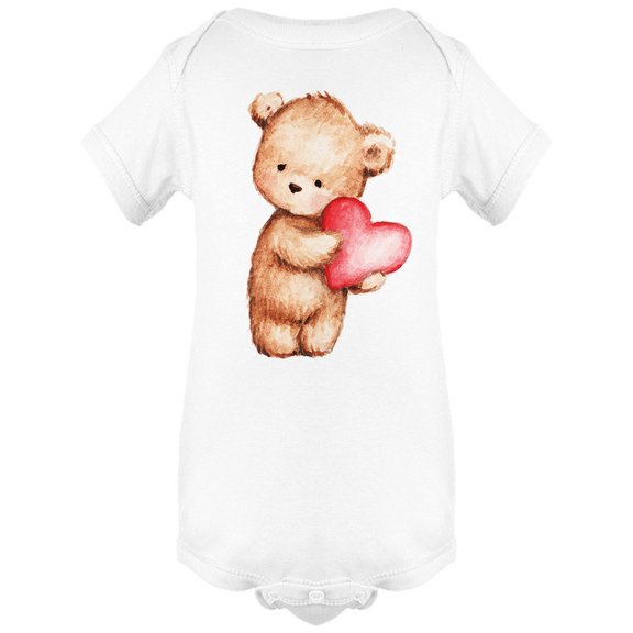Watercolor Bear With Red Heart Bodysuit Infant -Image by Shutterstock,  Newborn