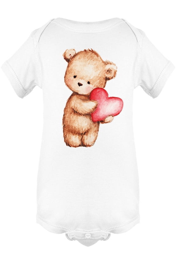 Watercolor Bear With Red Heart Bodysuit Infant -Image by Shutterstock, Newborn