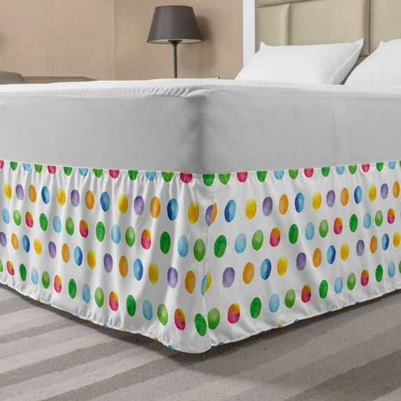 Watercolor Bed Skirt, Abstract Brush Stroke Polka Dots Grunge Geometric Pattern Spotted Background, Elastic Bedskirt Dust Ruffle Wrap Around for Bedding Decor, 4 Sizes, Multicolor, by Ambesonne