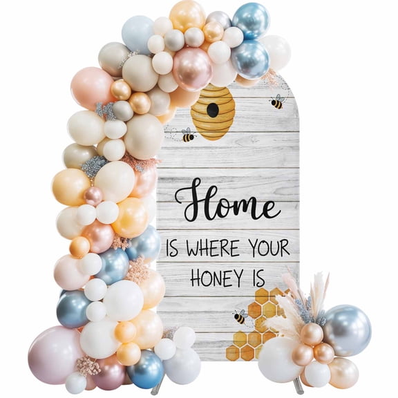 Watercolor Bee Honey on Wood Board Arch Backdrop Cover Spandex Fitted Arch Cover 6FT,Arches Backdrop Stand Covers for Wedding Birthday Party Ceremony Banquet Decoration Retro Farm Plank