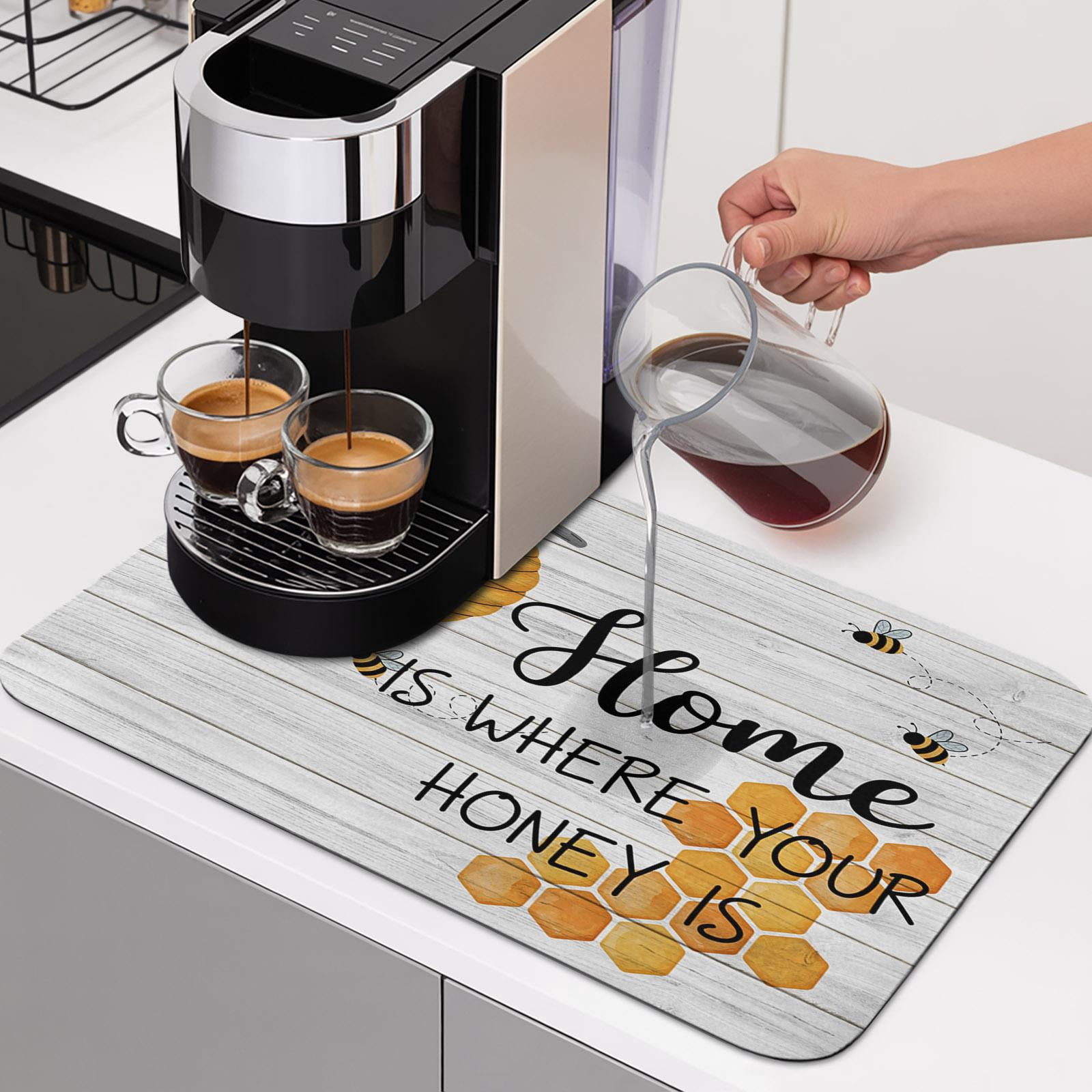 Coffee Mat Rack Watercolor Bee Honey on Wood Board Dish Drying Mat,Absorbent ...