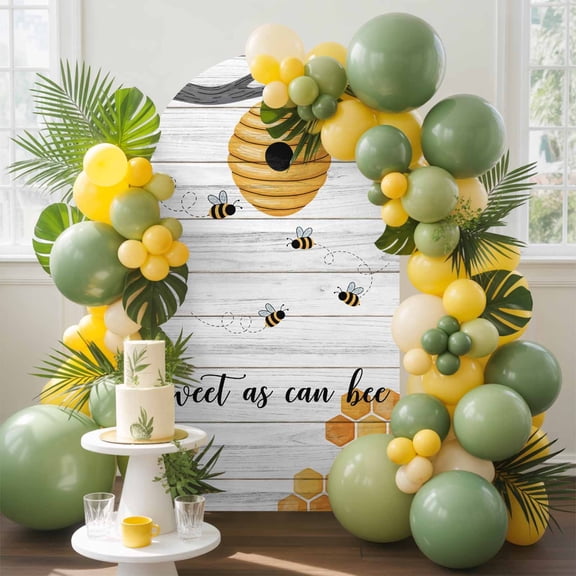 Watercolor Bee Honeycomb Tree Branch Arch Backdrop Cover Spandex Fitted Arch Cover 4FT,Arches Backdrop Stand Covers for Wedding Birthday Party Ceremony Banquet Decoration Farm Wood Grain