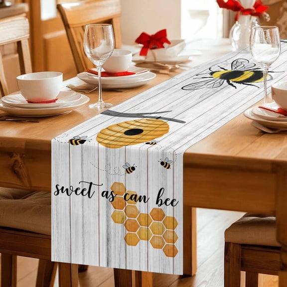 Watercolor Bee Honeycomb Tree Branch Table Runner 36 Inches Long,Kitchen Dining Tablerunners Farm Wood Grain Linen Table Runners Dresser Scarves for Home Dinner Wedding Holiday Party Decor