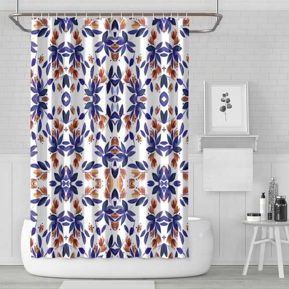 Watercolor Bee and Peony Shower Curtain – Artistic Floral Garden Pattern, Farmhouse Style, 72x72 Inches