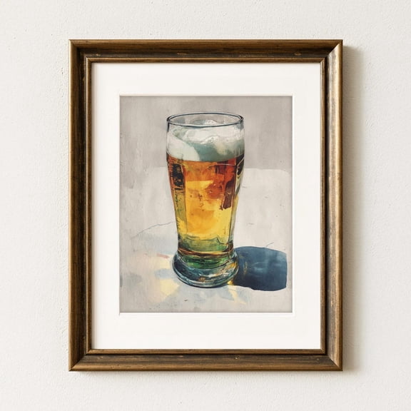 Watercolor Beer Glass - Beer Art for Home Bar, Bright Lager, Rustic Brewery Decor, 401, Stretched Canvas Size 16x24