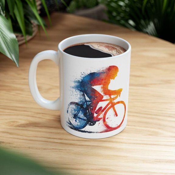 Watercolor Bicycle Rider Mug Cycling Aroffee Cup oz and oz Sizes.jpg