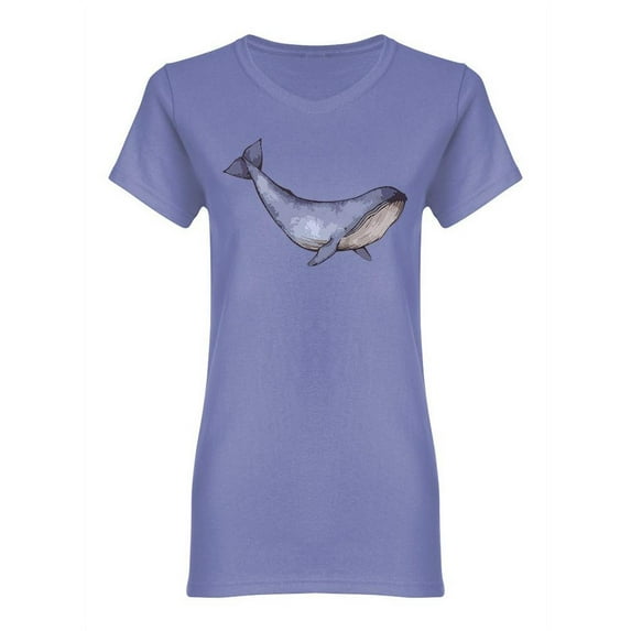 Watercolor Big Blue Whale Shaped T-Shirt Women -Image by Shutterstock, Female Large