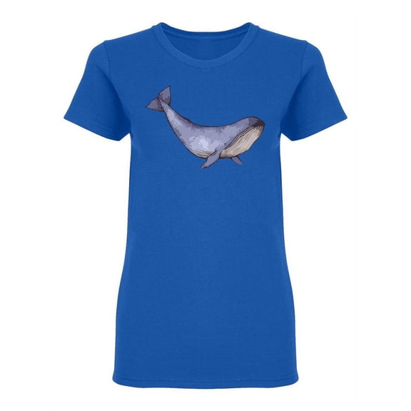 Watercolor Big Blue Whale Shaped T-Shirt Women -Image by Shutterstock, Female x-Large