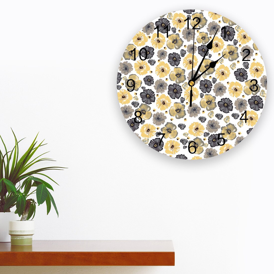Watercolor Big Flower Wall Clock Bedroom Silent Wall Digital Clock