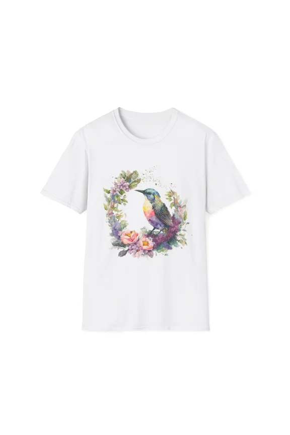 Watercolor Bird Design Nature Lover Spring Ecofriendly Apparel Unisex T-Shirt, up to size 5XL