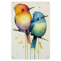 Watercolor Bird Metal Wall Art Sign, Frameless Iron Poster, 8x12 Inches, Vintage Style, for Home, Bar, Cafe, Farmhouse Decor