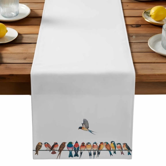 Watercolor Bird Table Runner, Vintage Orange Blue Birds Branch Kitchen Table Runners Dress Scarves for Table Decorations Party/Restaurant/Indoor Outdoor Use, 13x36in