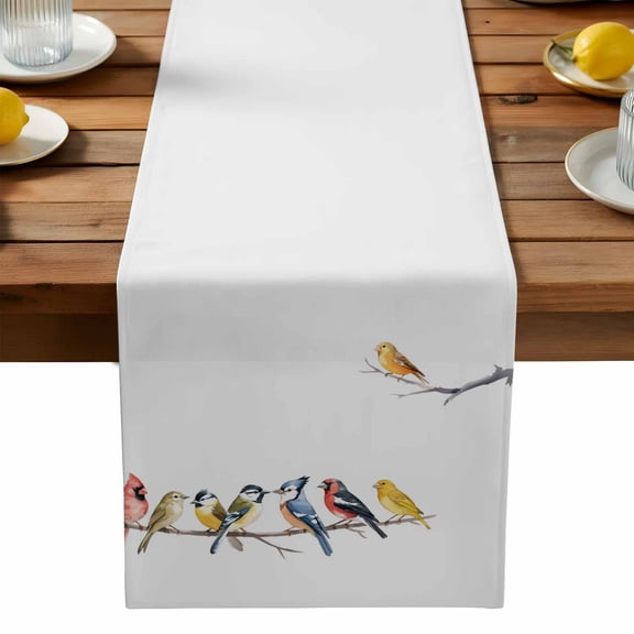 Watercolor Bird Table Runner, Vintage Yellow Red Blue Birds Branch Kitchen Table Runners Dress Scarves for Table Decorations Party/Restaurant/Indoor Outdoor Use, 13x108in