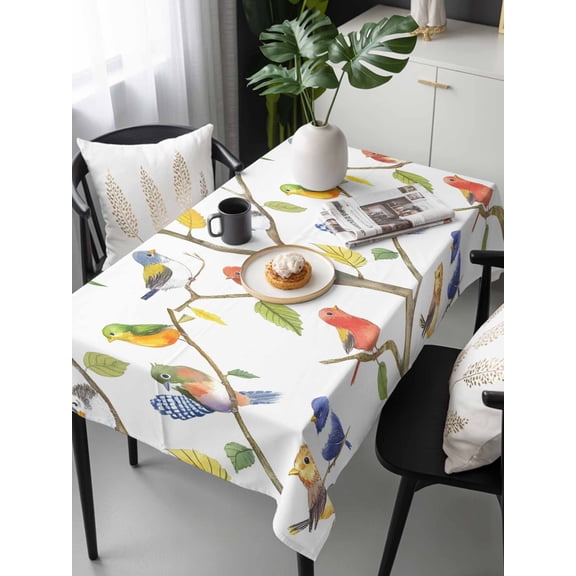 Watercolor Bird Tablecloth Rectangle Table Cloth 60x120, Waterproof Tablecloth Outdoor Table Cloth, Modern Spring Branch Colorful Leaf Washable Table Cover for Kitchen Dinning Party