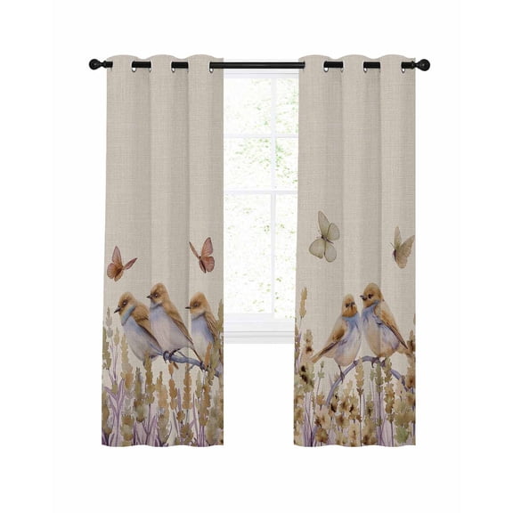 Watercolor Birds Blackout Curtains 84 Inches Long, Brown Butterfly Lavender 2 Panels, Thermal Insulated Room Darkening Drapes with Grommets, 42W x 84L Each Panel