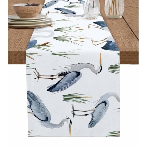 Watercolor Birds Burlap Cotton Table Runner 13x36 Inches Short, Tropical Animal Green Grass Farmhouse Table Runners, Outdoor Dining Tablecloths Decor for Baby Shower/Party/Wedding