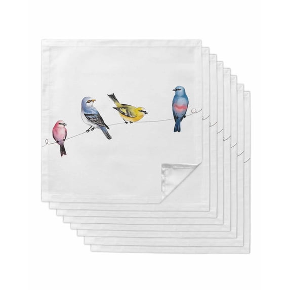 Watercolor Birds Cloth Napkins Set of 8 Reusable Dinner Napkins, Spring Animal Rustic Cocktail Napkin Washable Table Napkins for Wedding/Holiday Party/Baby Shower 20"x20"