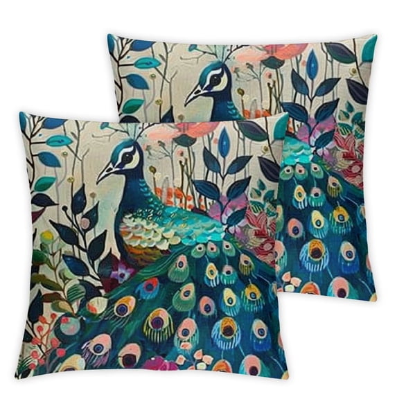 Watercolor Birds Peacock Elk Decorative Throw Pillowcase Cushion