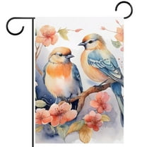 Watercolor Birds with Flowers Decorative Garden Flag for All Seasons, 12 x 18 Inch Small Vertical Double Sided Outside Decoration for Yard Farmhouse
