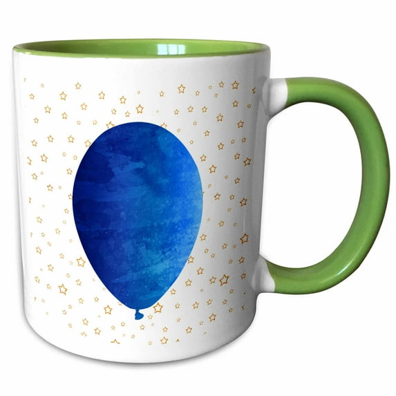 Watercolor Birthday Balloon on Gold Star Background 15oz Two-Tone Green Mug mug-252132-12