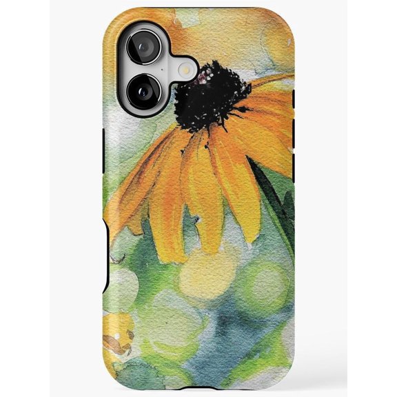 Watercolor Black-Eyed Susan Flower Tough Case for Apple iPhone, Polycarbonate and TPU